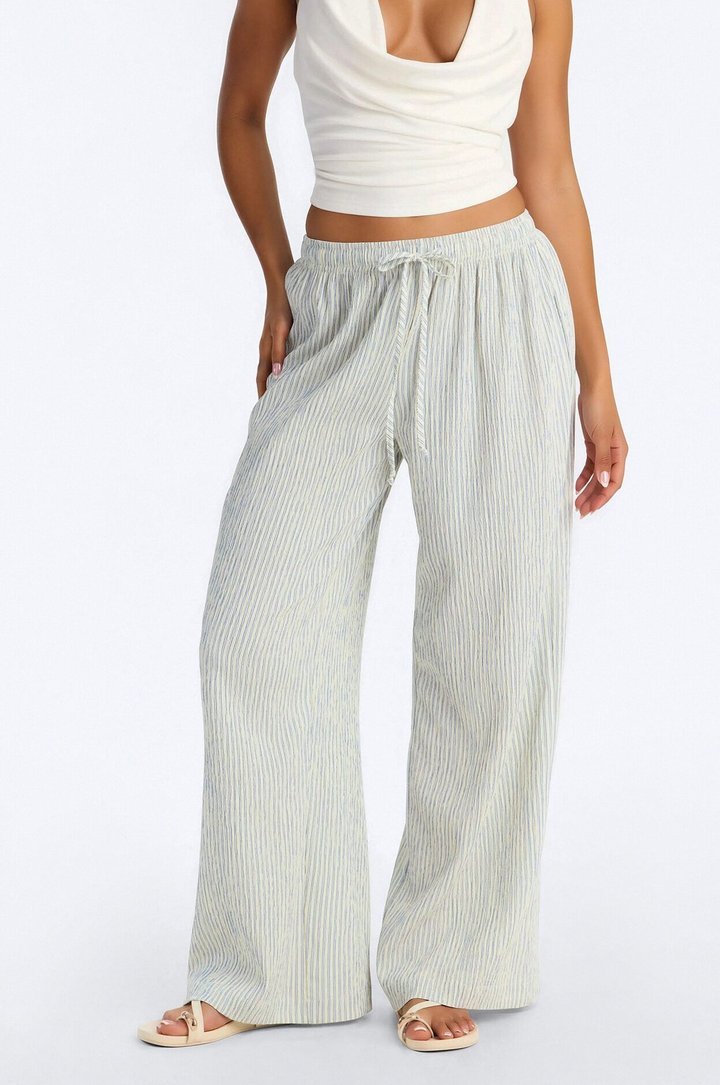 Lexley Mid Rise Textured Wide Leg Pant 30″ - Blue/combo