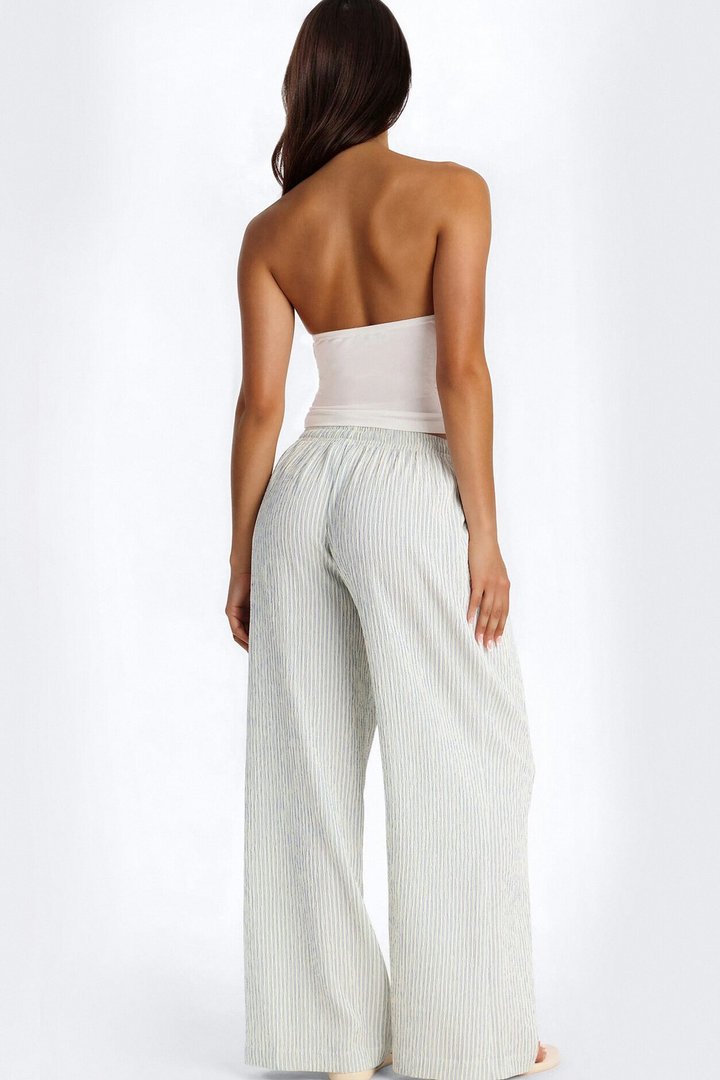 Lexley Mid Rise Textured Wide Leg Pant 30″ - Blue/combo