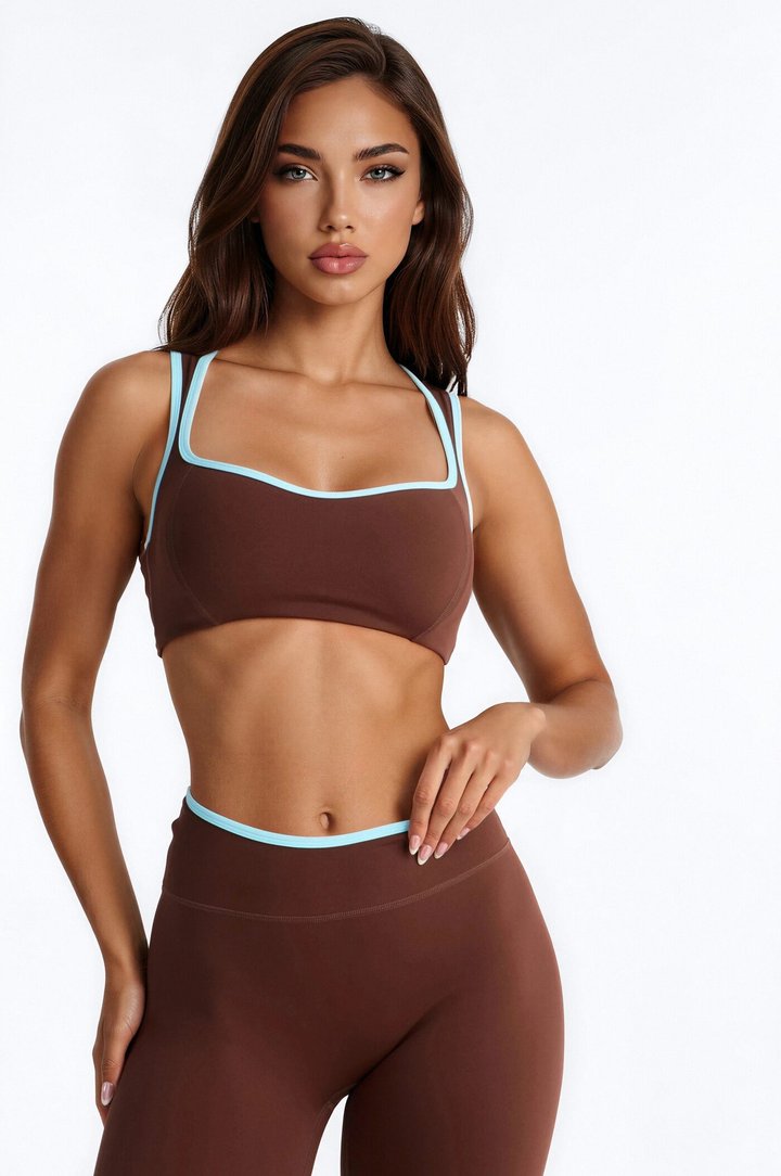 Trim Check Active Capri Set - Brown/combo