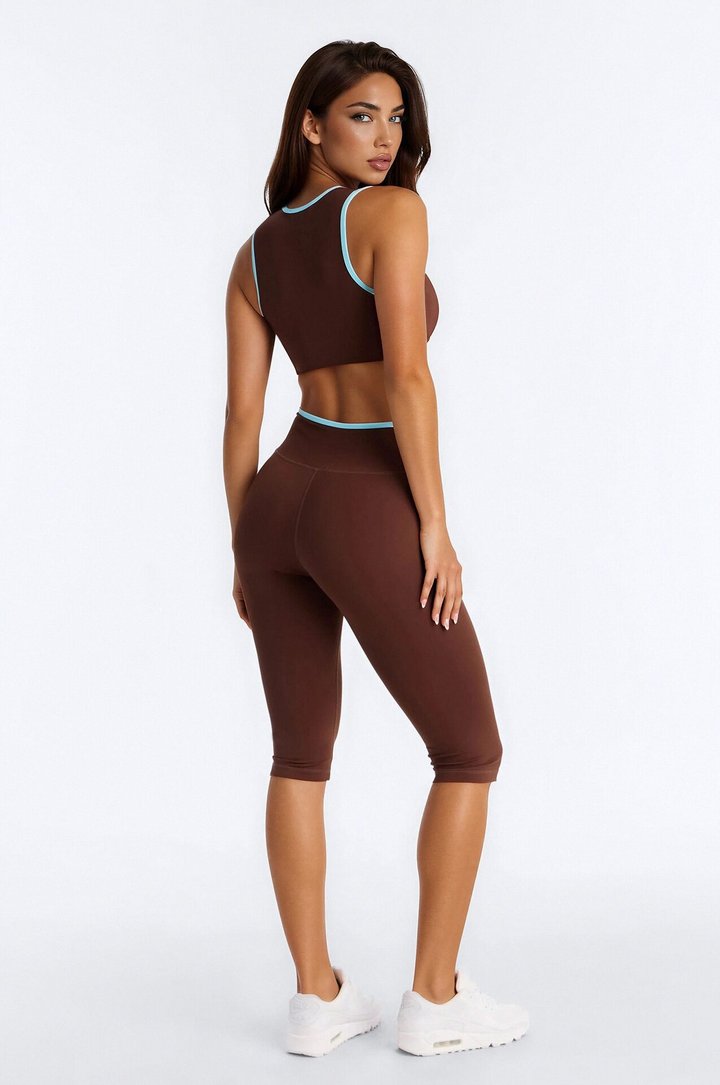 Trim Check Active Capri Set - Brown/combo