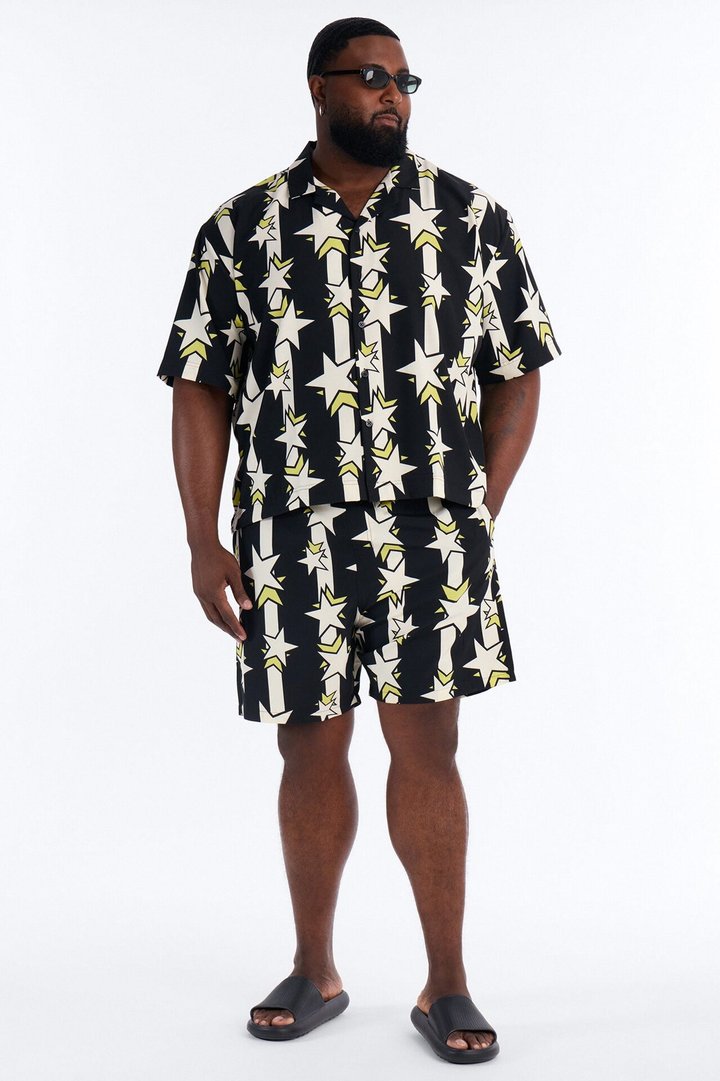 Relaxed Star Drift Cuban Collar Button Up Shirt - Multi Color
