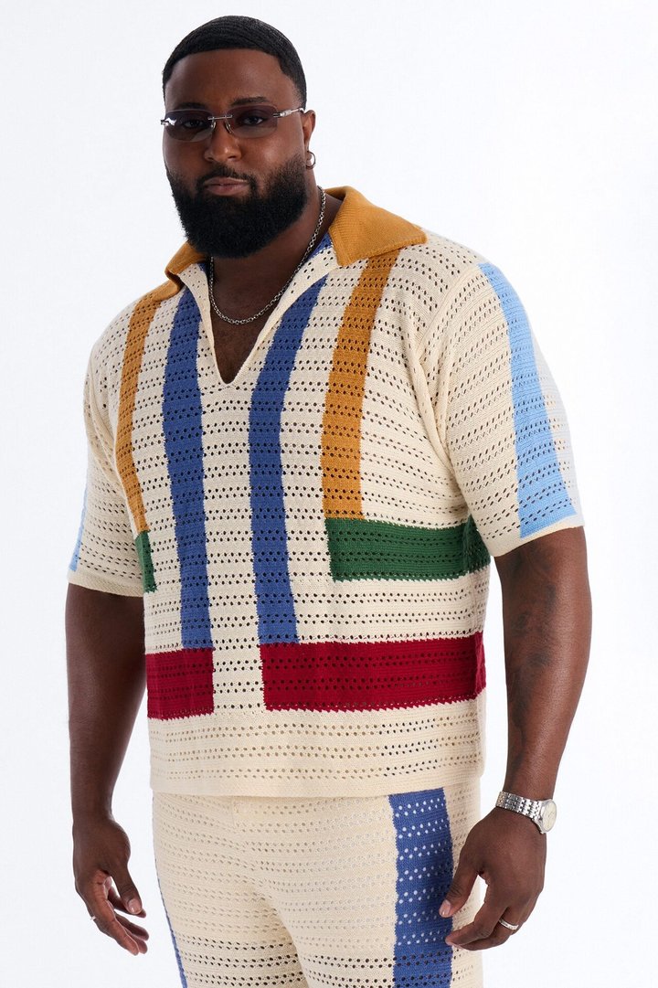 La Playa Crochet Mondrian Johnny Collar Polo - Multi Color