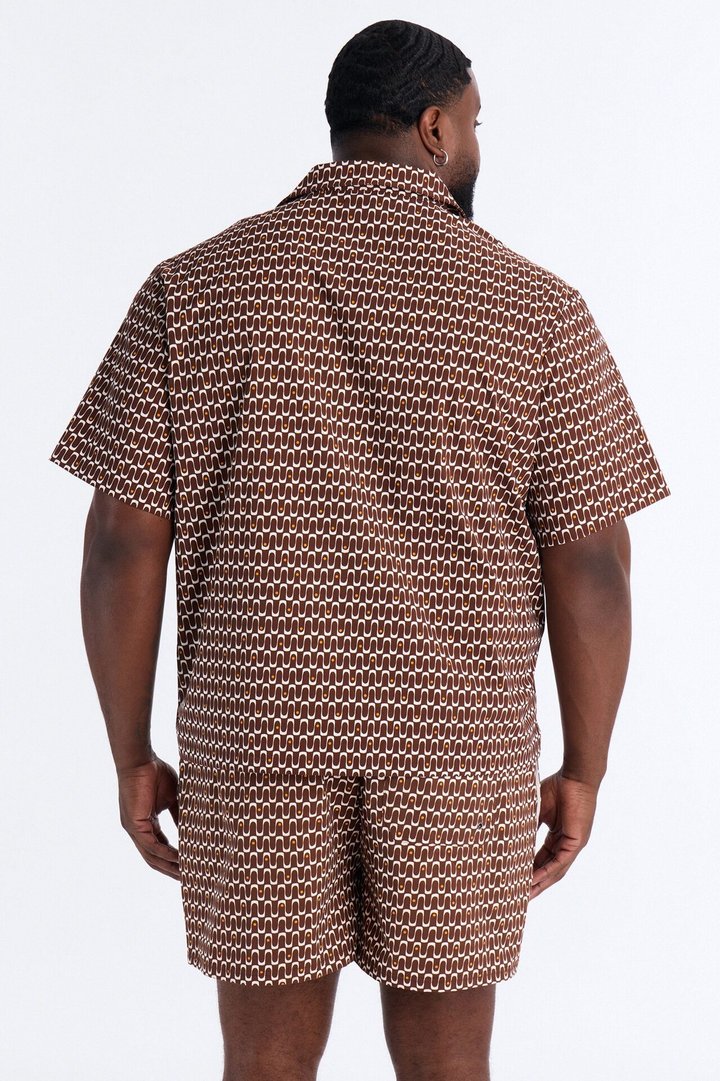 Relaxed Disco Plunge Geometric Cuban Collar Button Up Shirt - White/combo