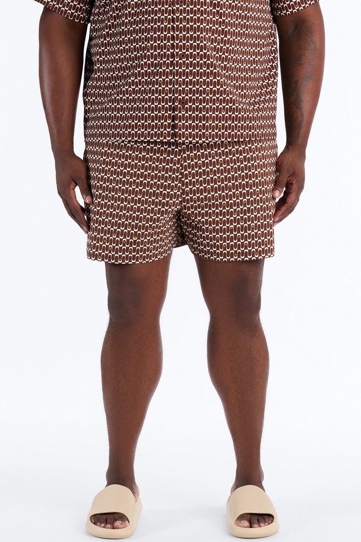 Disco Plunge Geometric Swim Trunk 4″ - Off White/combo