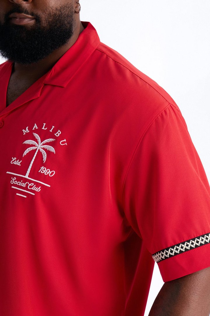 Relaxed Malibu Social Club Cuban Collar Button Up Shirt - Red