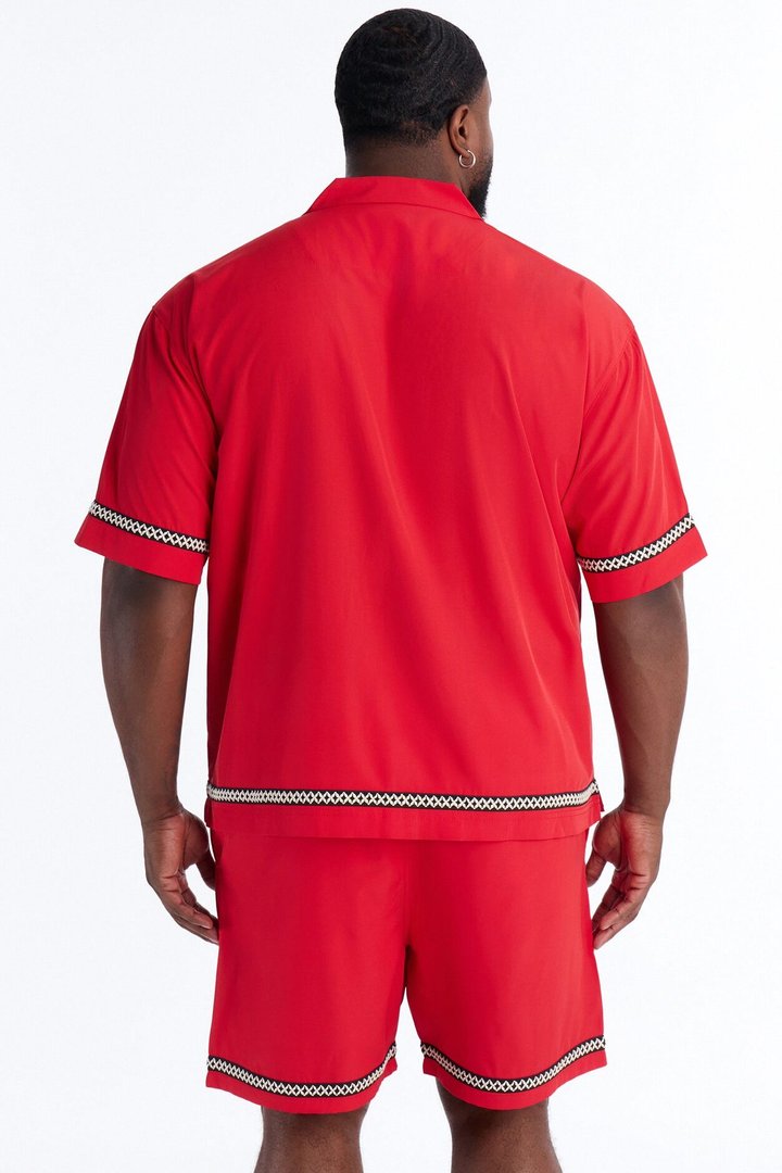 Relaxed Malibu Social Club Cuban Collar Button Up Shirt - Red