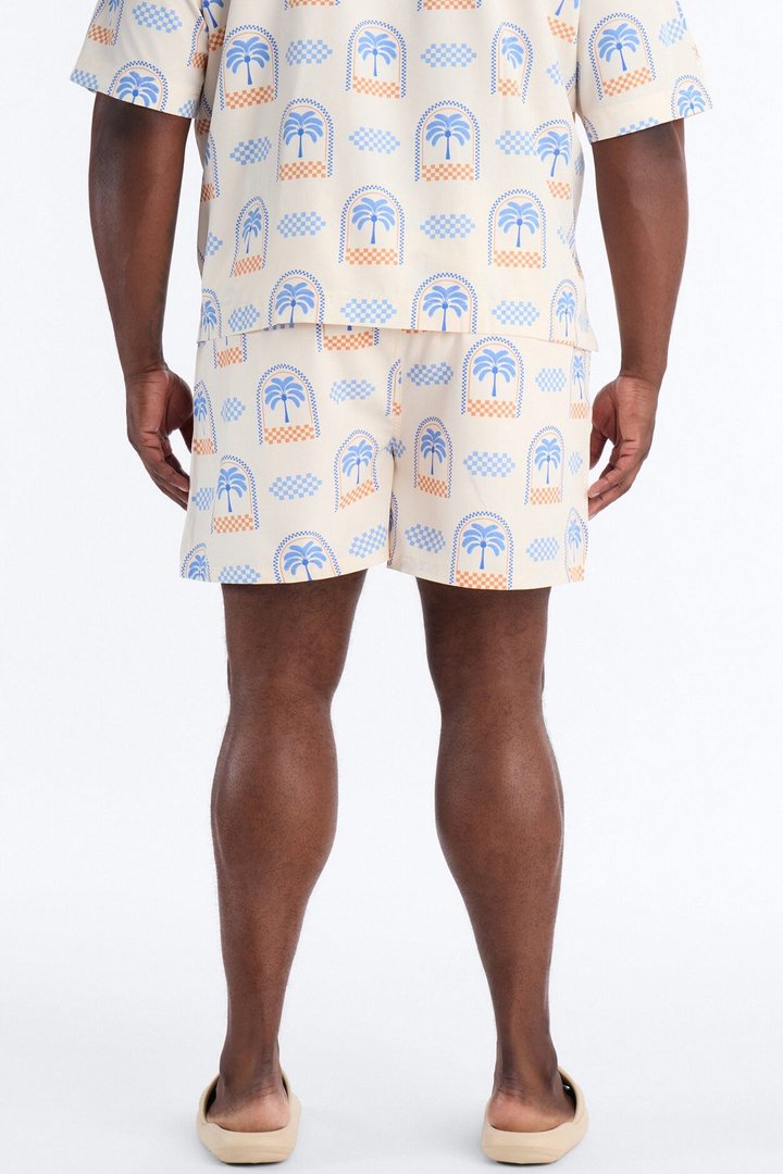 Coastal Palm Grid Swim Trunk 4″ - White/Blue