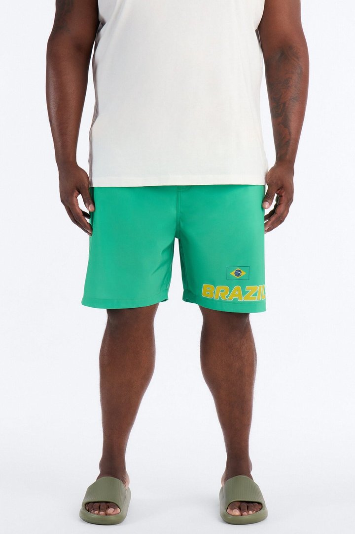 Brazil International Printed Swim Trunk 7″ - Green