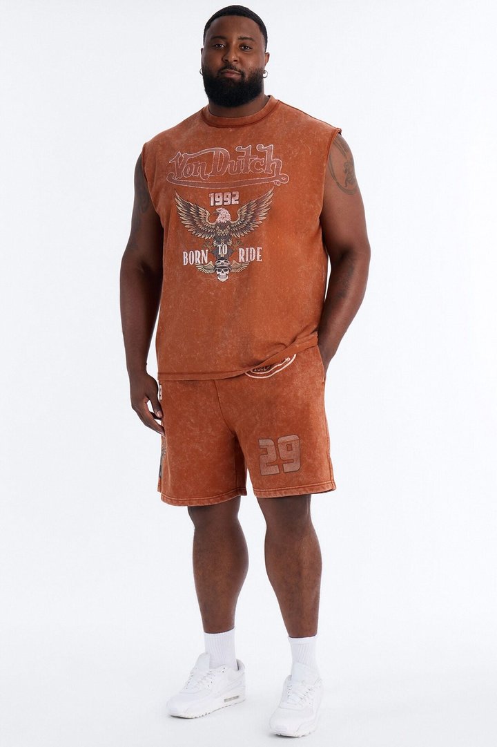 Von Dutch Born To Ride Fleece Muscle Tee - Orange