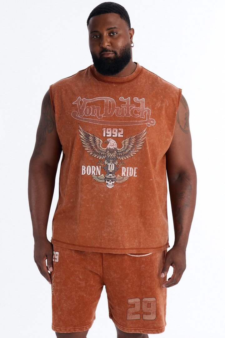 Von Dutch Born To Ride Fleece Muscle Tee - Orange
