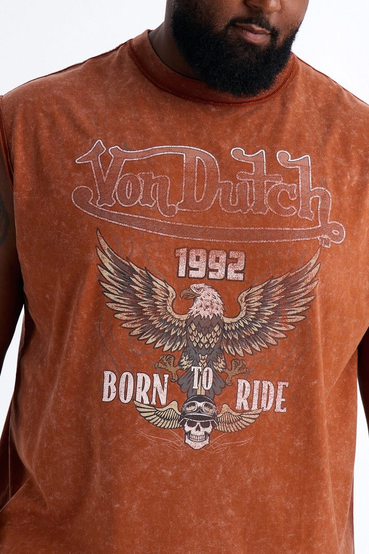 Von Dutch Born To Ride Fleece Muscle Tee - Orange