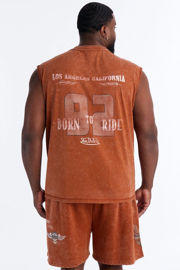 Von Dutch Born To Ride Fleece Muscle Tee - Orange