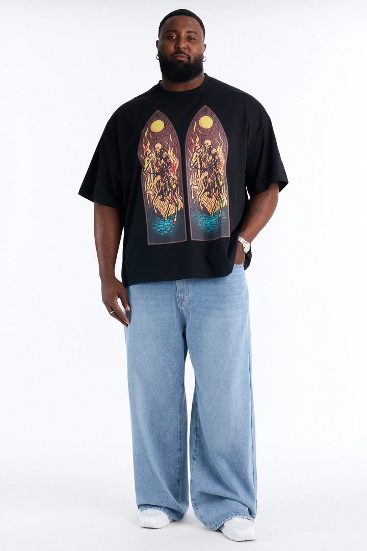 Skeleton Horsemen Oversized Short Sleeve Tee - Black