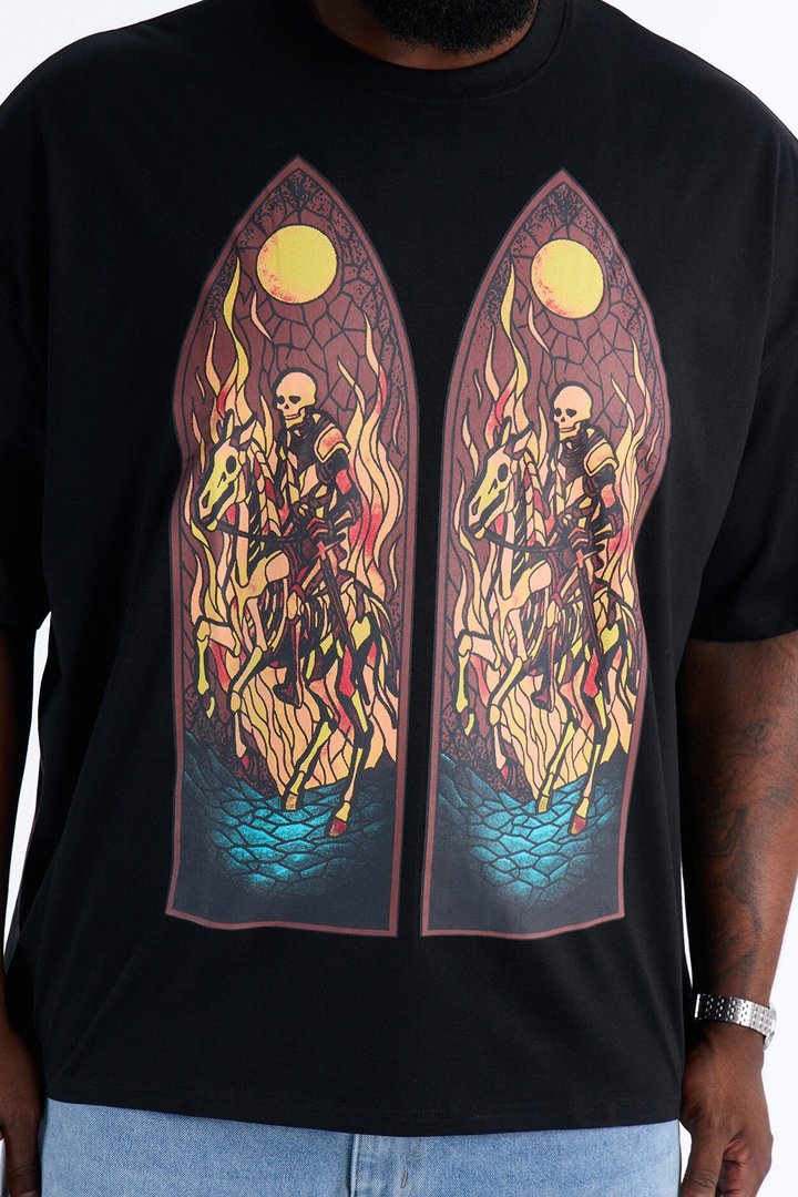 Skeleton Horsemen Oversized Short Sleeve Tee - Black