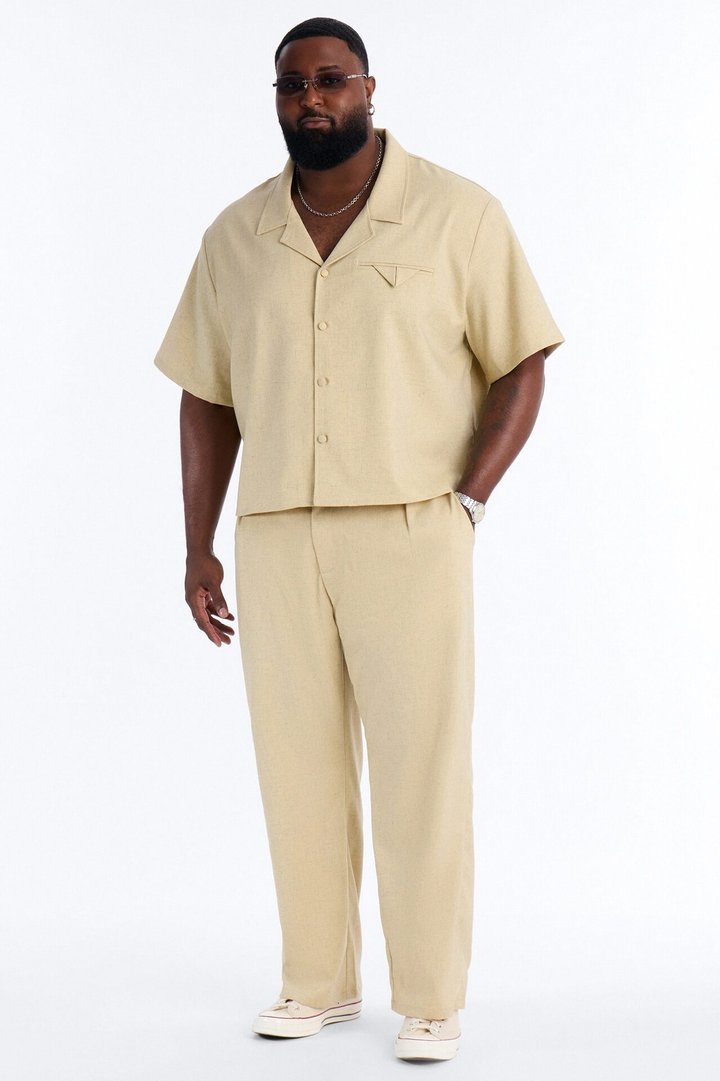 Maison Tailored Textured Straight Pant - Stone