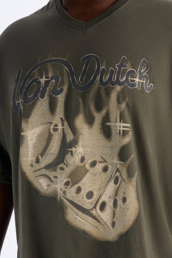 Von Dutch Dice Roll Heavy Weight Oversized Short Sleeve Tee - Olive