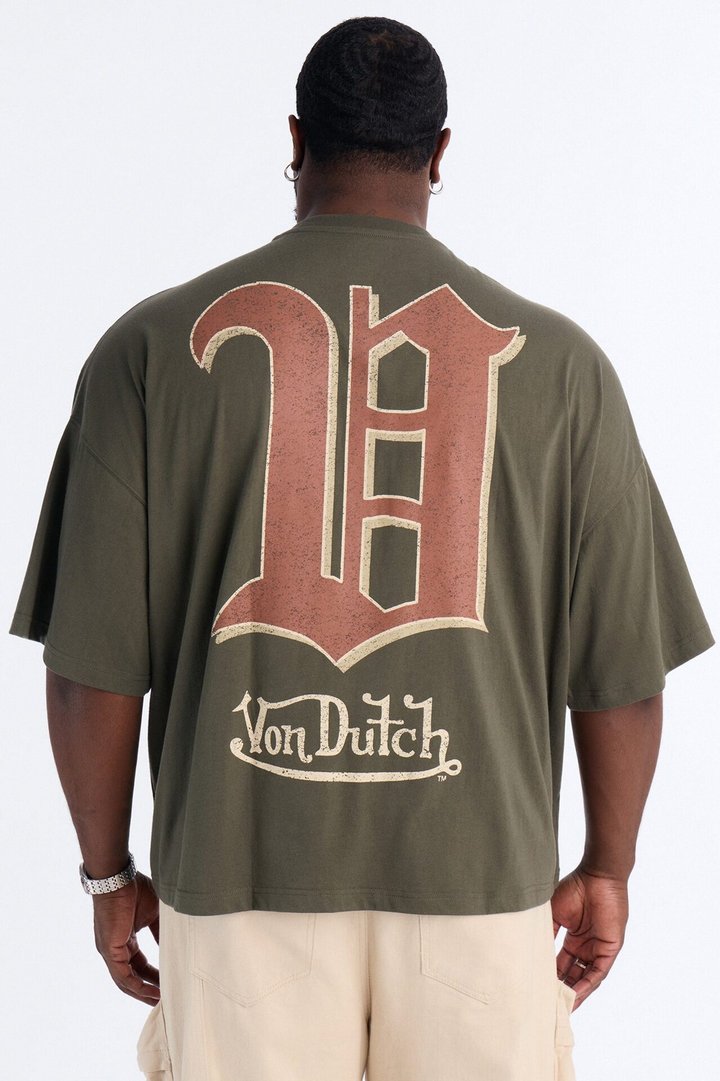 Von Dutch Dice Roll Heavy Weight Oversized Short Sleeve Tee - Olive