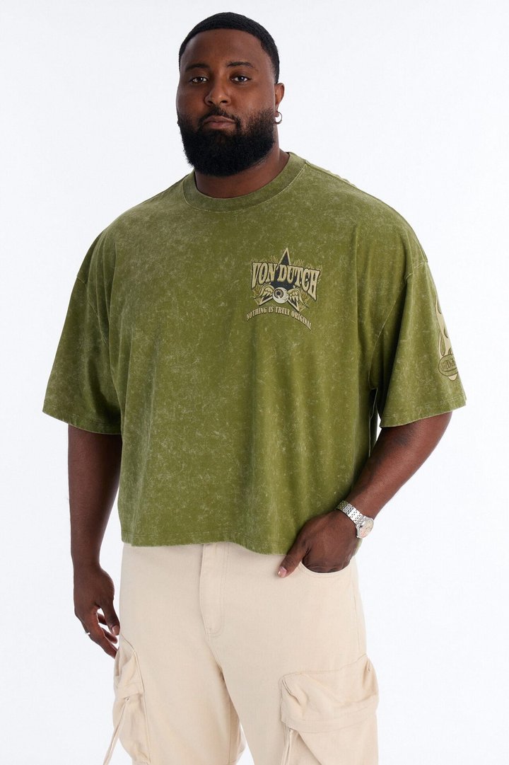 Von Dutch Originals Vintage Heavy Weight Boxy Short Sleeve Tee - Olive