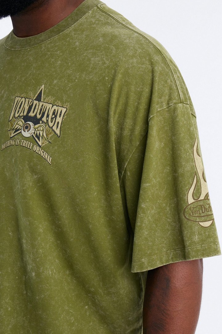 Von Dutch Originals Vintage Heavy Weight Boxy Short Sleeve Tee - Olive