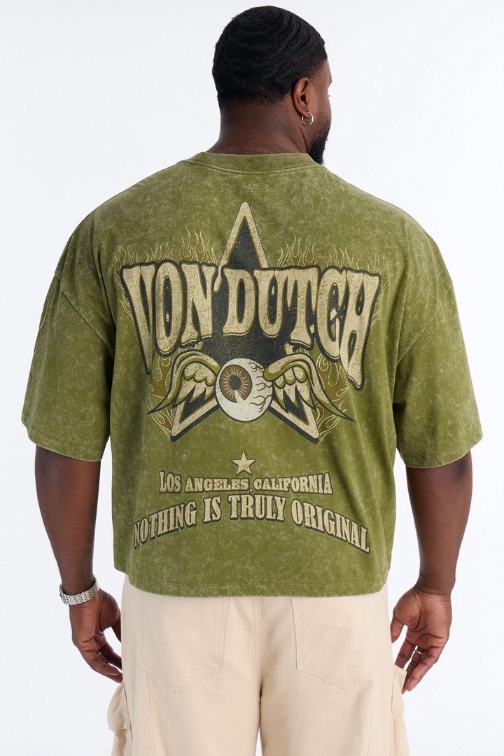 Von Dutch Originals Vintage Heavy Weight Boxy Short Sleeve Tee - Olive