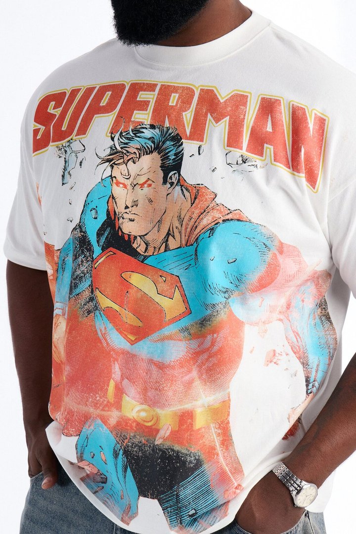 DC Superman Heavy Weight Boxy Short Sleeve Tee - White