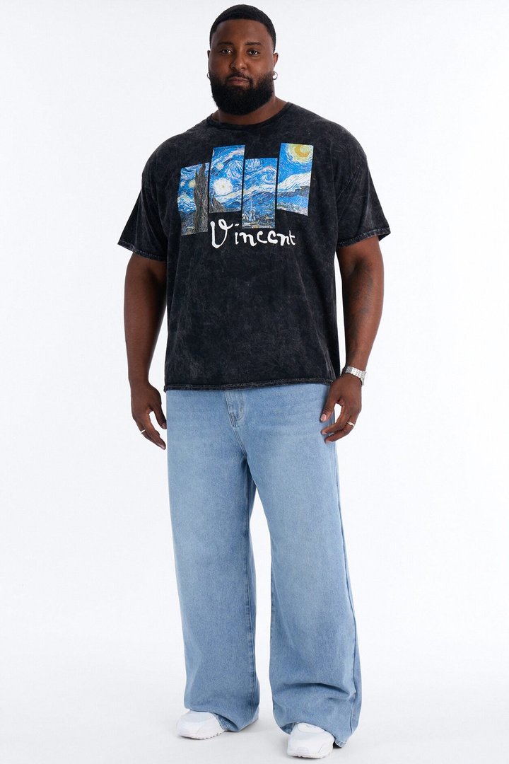 Vincent Van Gogh Night Sky Vintage Short Sleeve Tee - Black