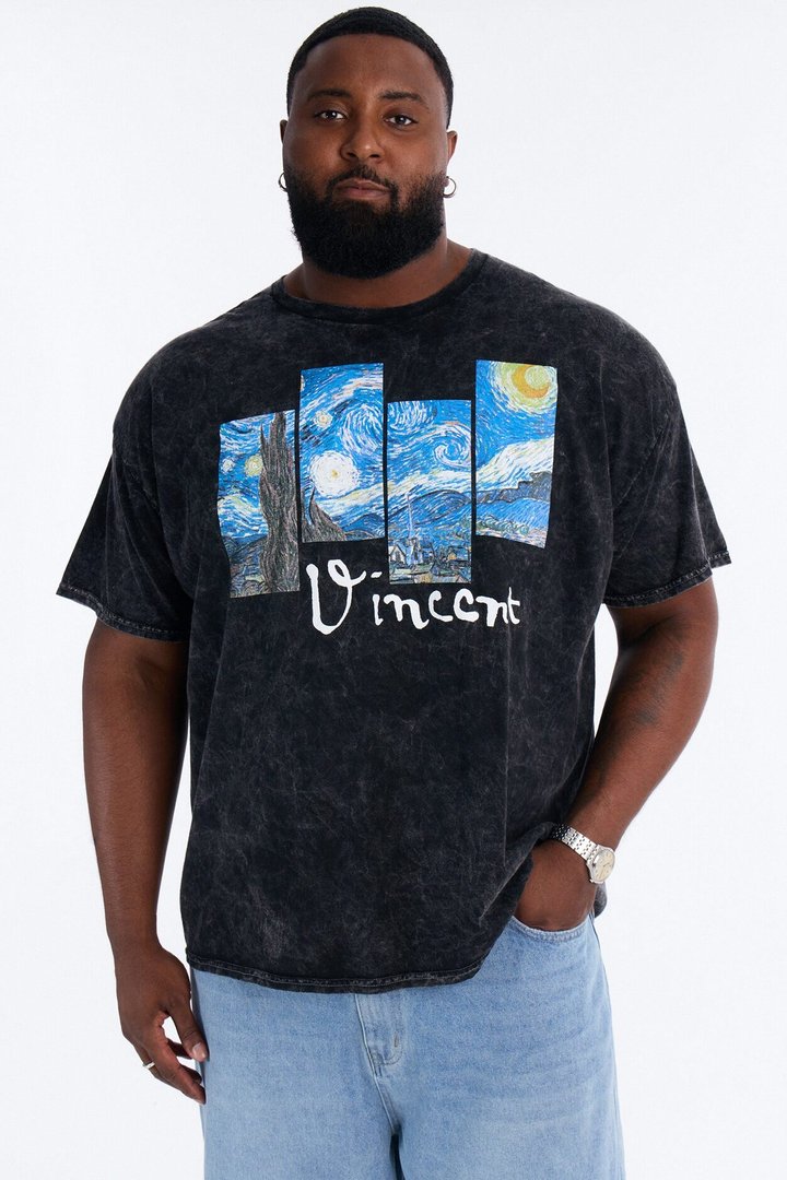 Vincent Van Gogh Night Sky Vintage Short Sleeve Tee - Black