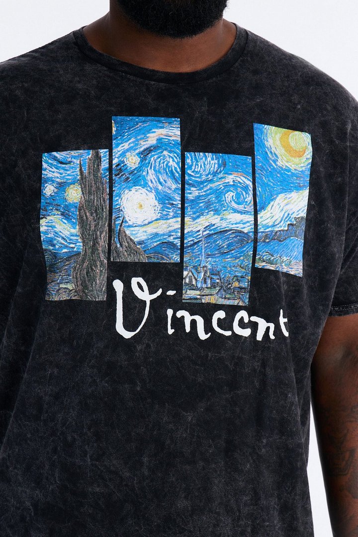 Vincent Van Gogh Night Sky Vintage Short Sleeve Tee - Black