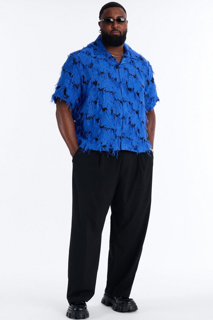 Relaxed Desert Oracle Cuban Collar Button Up Shirt - Blue
