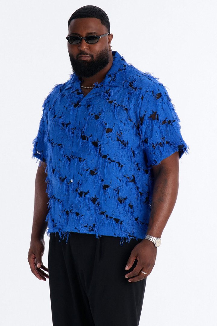 Relaxed Desert Oracle Cuban Collar Button Up Shirt - Blue