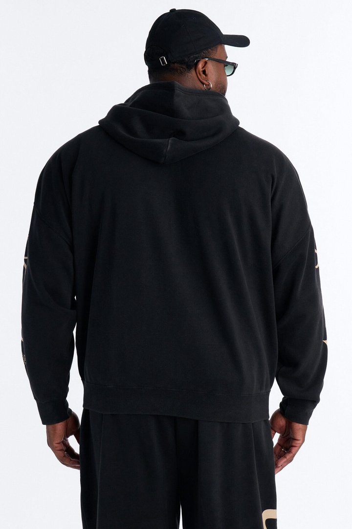Von Dutch Embroidery Patches Oversized Zip Hoodie - Black Wash