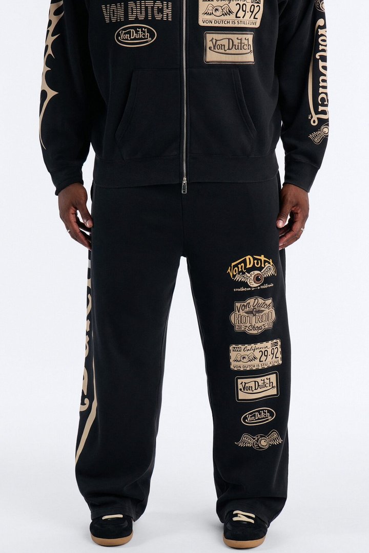 Von Dutch Embroidery Patches Wide Leg Sweatpant - Black Wash