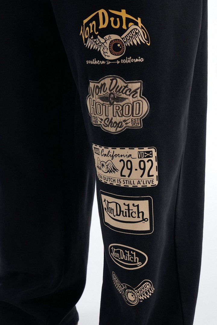Von Dutch Embroidery Patches Wide Leg Sweatpant - Black Wash