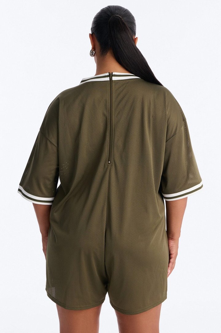 Sport Mode Jersey Mesh Romper - Olive
