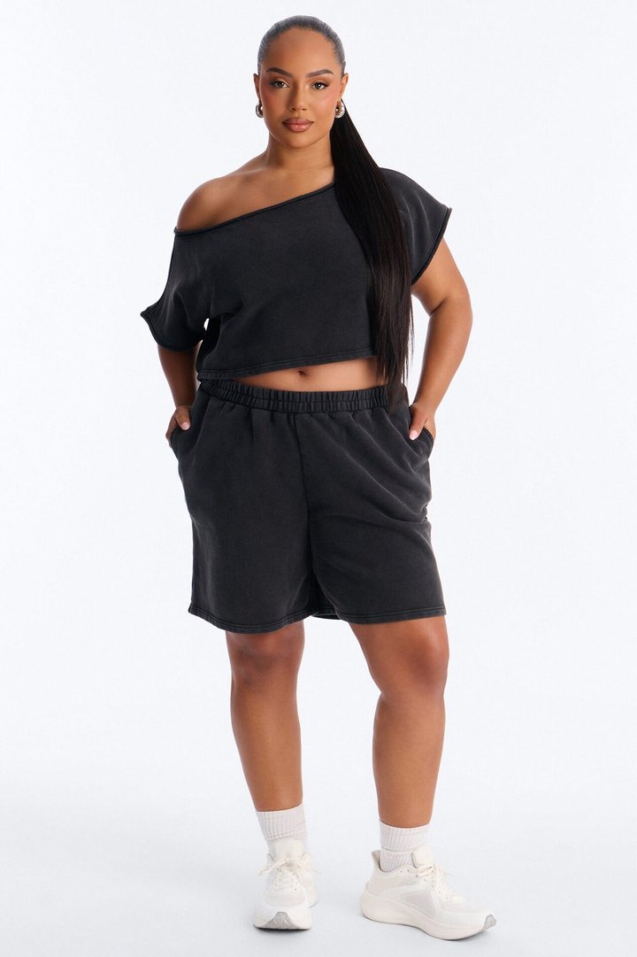 Shia Off Shoulder Short Set - Charcoal