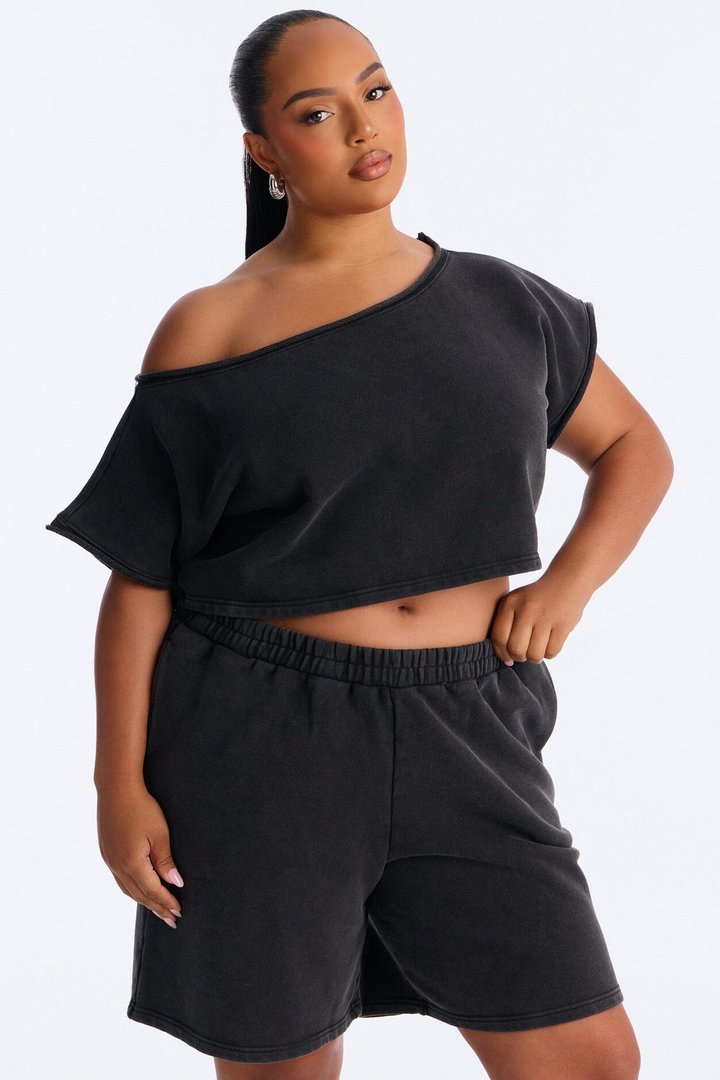 Shia Off Shoulder Short Set - Charcoal