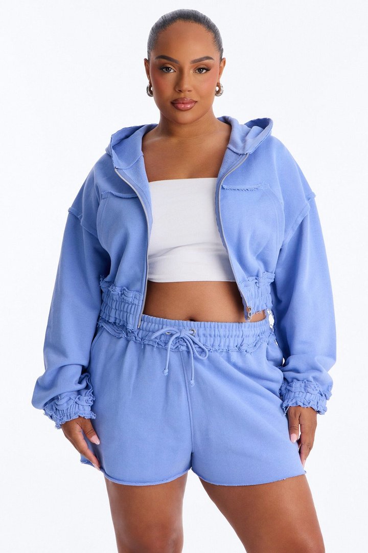 Avery French Terry Zip Up Short Set - Periwinkle