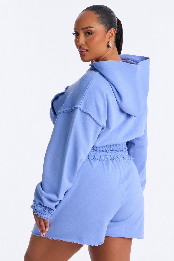 Avery French Terry Zip Up Short Set - Periwinkle