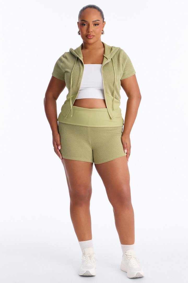 You Wish Foldover Waist Short Set - Olive