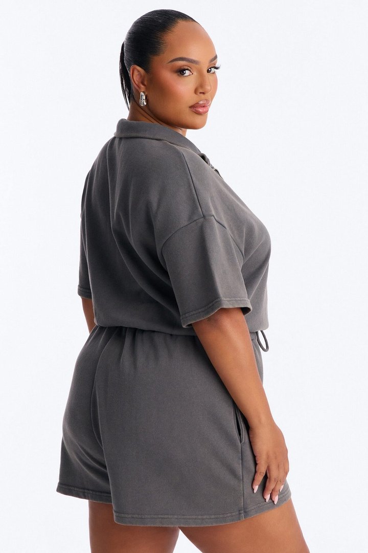 Busy Schedule Washed French Terry Romper - Charcoal