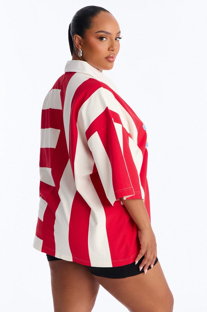 Athletic Oversized Polo - Red/White