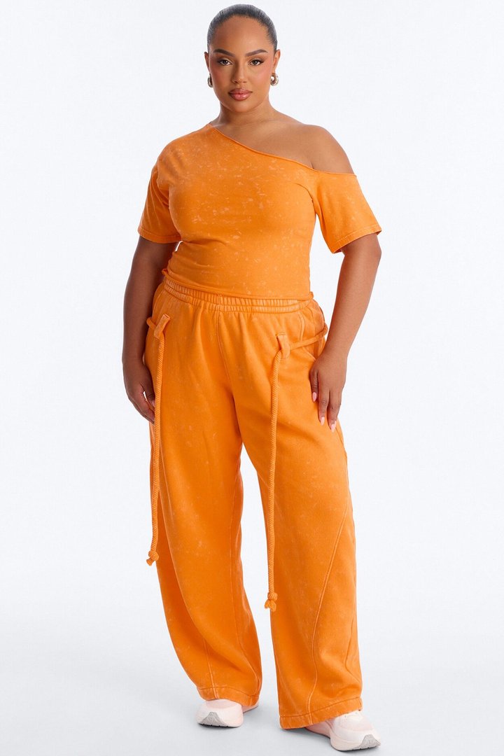 Mia Washed Fleece Pant Set - Orange