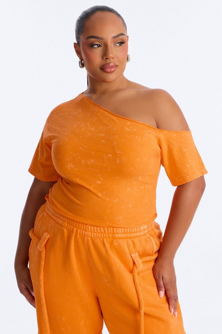 Mia Washed Fleece Pant Set - Orange