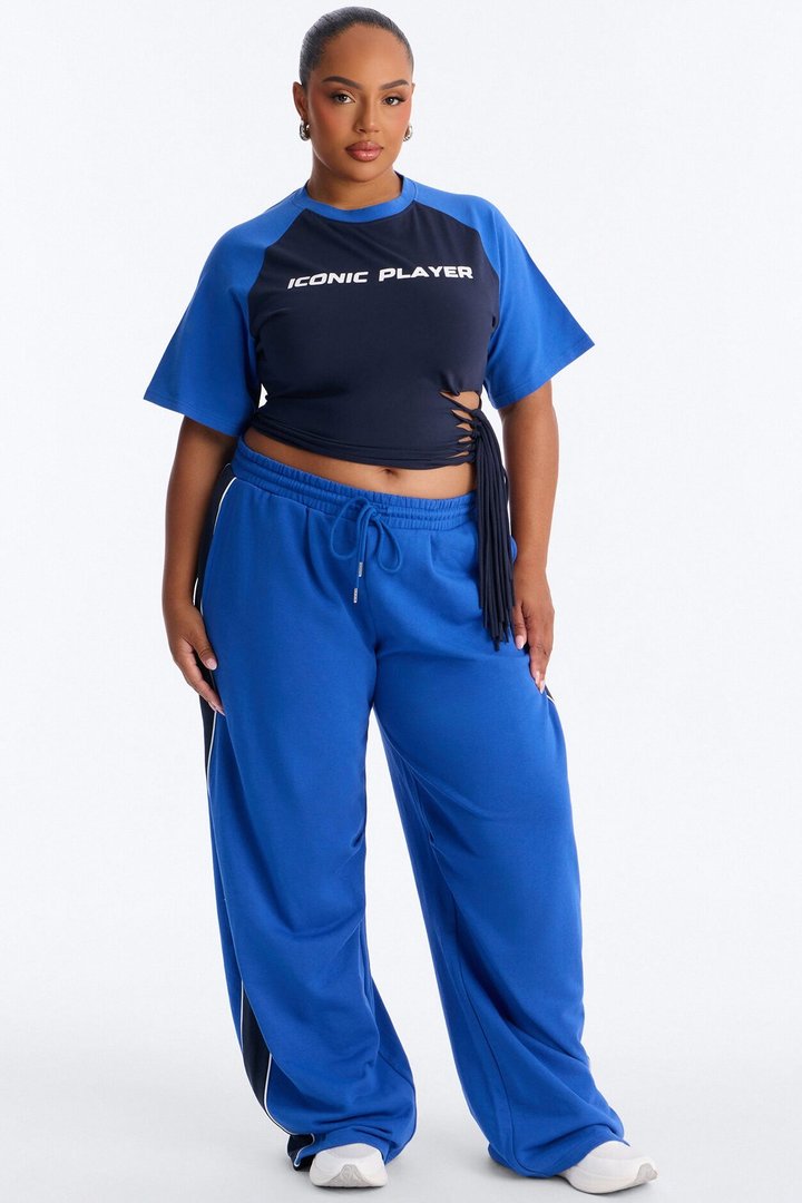 Iconic Player Cut Out Fringed Pant Set - Blue/combo