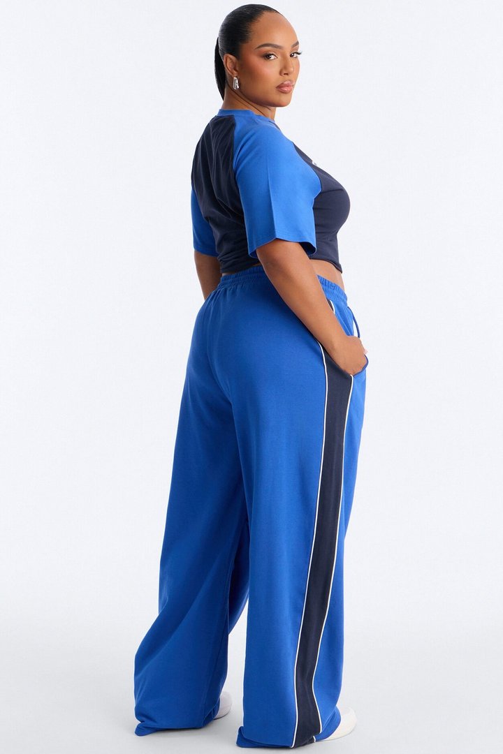 Iconic Player Cut Out Fringed Pant Set - Blue/combo