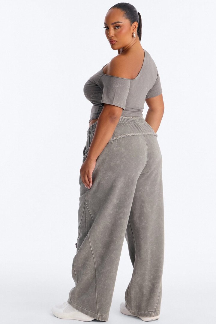 Mia Washed Fleece Pant Set - Moss