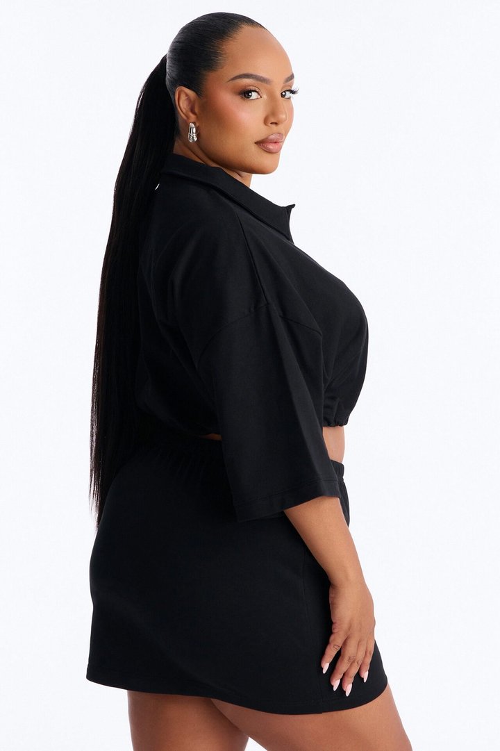 Bella French Terry Mini Skirt Set - Black