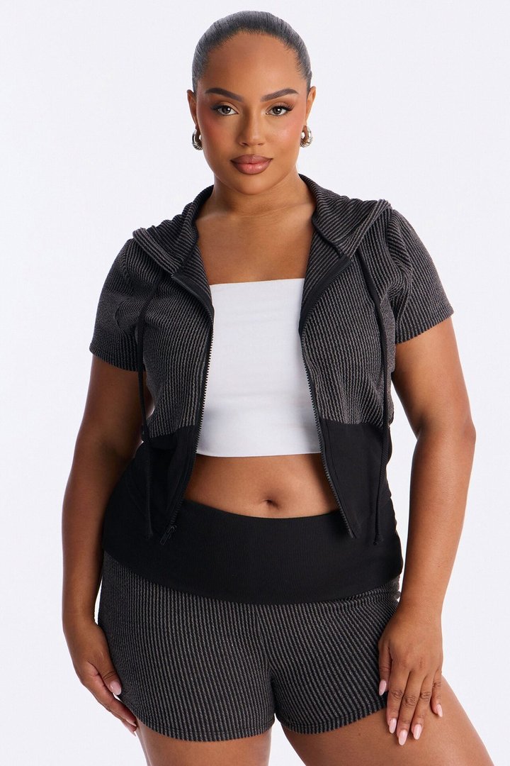 You Wish Foldover Waist Short Set - Black