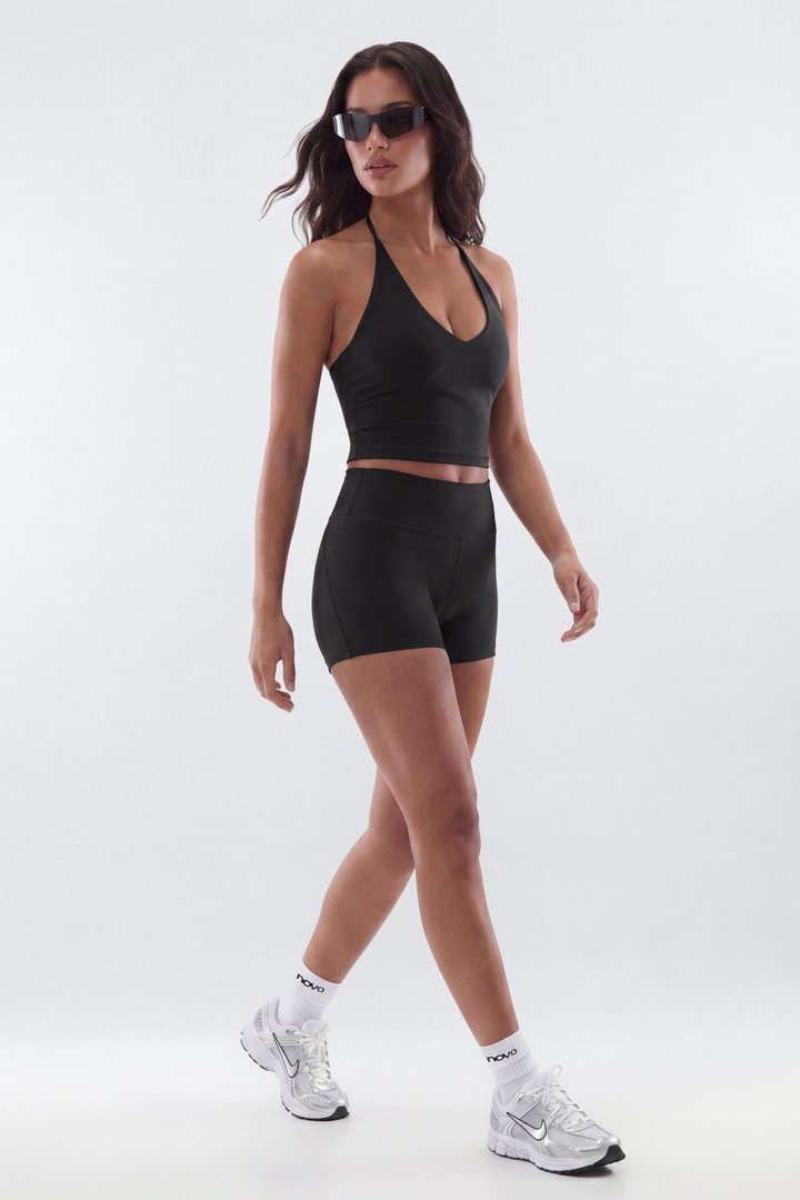 AirSculpt™ V-Neck Strappy Sports Top - Black