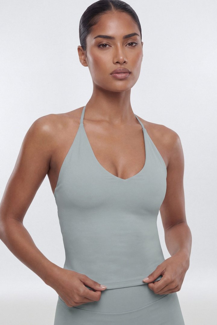 AirSculpt™ V-Neck Strappy Sports Top - Steel